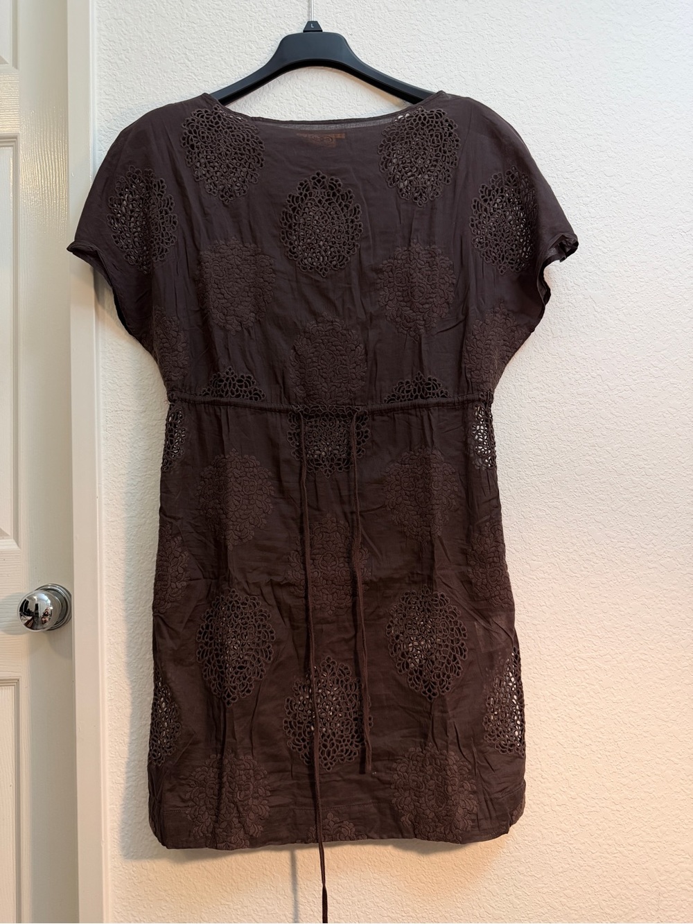 Tory Burch. Women's Brown Embroidered Tie-Waist Dress